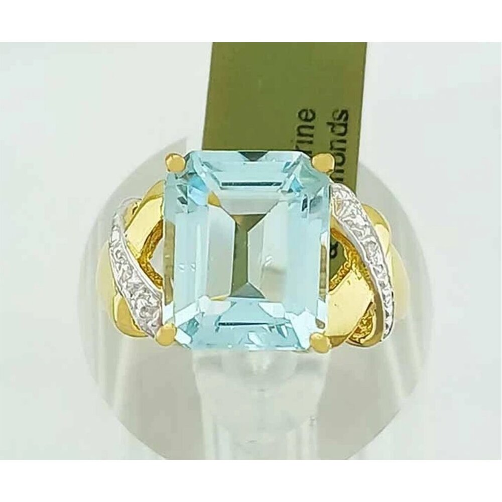 Genuine 6.25 Cts Aquamarine & Diamond Ring 10k Gold - Picture 4 of 5